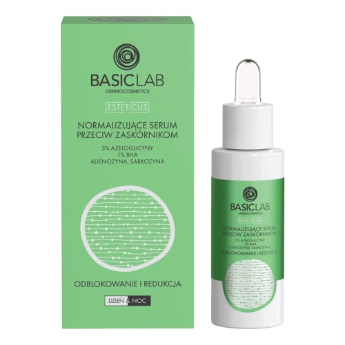BasicLab Esteticus 5% Azeloglicyna, 1% BHA Serum do twarzy, 30 ml - Serum do cery trądzikowej z zaskórnikami i rozszerzonymi porami - 1