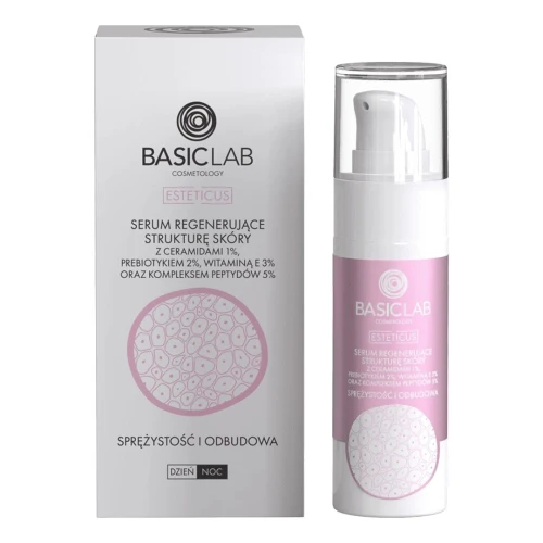 BasicLab Esteticus 1% Ceramidy, 5% Peptydy Serum do twarzy, 30 ml - Regenerujące serum do odbudowy bariery hydrolipidowej - 1