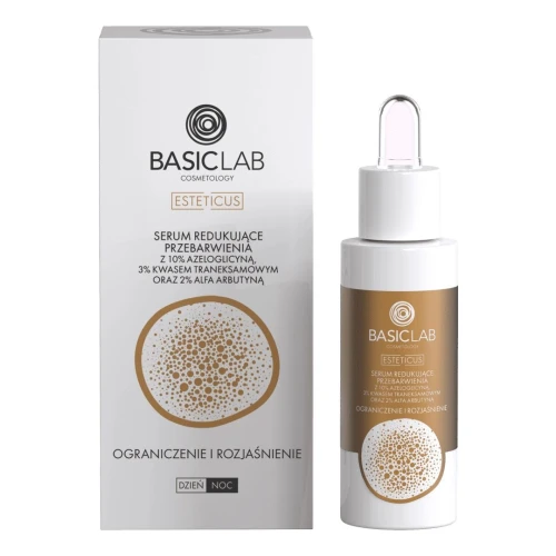 BasicLab Esteticus 10% Azeloglicyna, 3% Kwas Traneksamowy, 2% Alfa Arbutyna Serum do twarzy, 30 ml - Wyrównanie kolorytu skóry, rozjaśnione przebarwienia słoneczne, pozapalne i melazma - 1