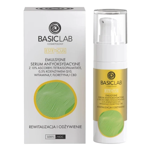 BasicLab Esteticus 10% Ascorbyl Tetraisopalmitate Emulsyjne serum do twarzy, 30 ml - Redukcja przebarwień, wygładzenie, młodszy wygląd skóry - 1