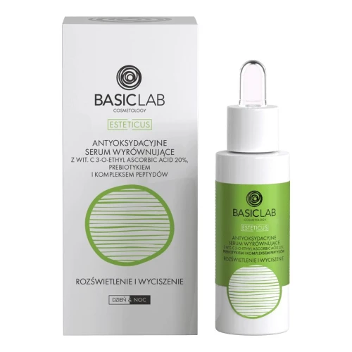 BasicLab Esteticus 20% Witamina C Antyoksydacyjne serum wyrównujące do twarzy, 30 ml - Do skóry z przebarwieniami i utratą jędrności - 1