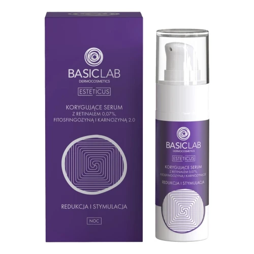 BasicLab Esteticus 0,07% Retinal, Fitosfingozyna i Karnozyna 2.0 Serum do twarzy, 30 ml - Odczuwalnie poprawiona jędrność oraz elastyczność skóry - 1