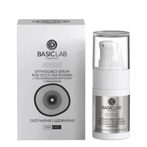 BasicLab Esteticus 10% Kompleksu Peptydów i Ceramidy Serum pod oczy i na powieki, 15 ml - Przeciw cieniom i zmarszczkom pod oczami - 1