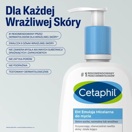 Cetaphil EM Emulsja Micelarna, 500 ml - Emulsja nawilżająca do mycia wrażliwej skóry twarzy - 3