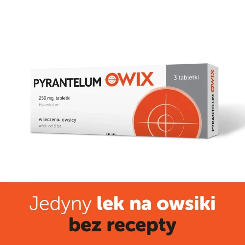 Pyrantelum Owix 250mg tabletki, 3 sztuki - Lek przeciwpasożytniczy stosowny w leczeniu zakażenia jelitowego owsikami - 3