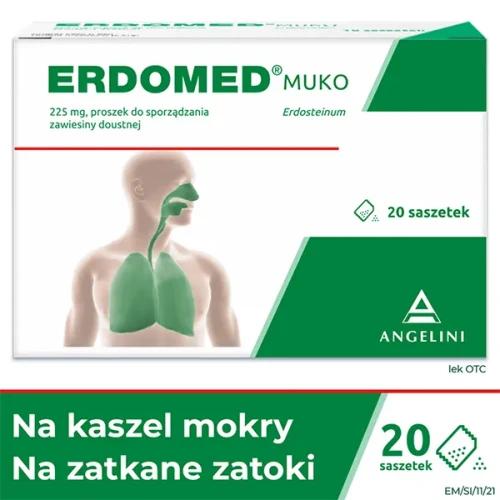 Erdomed Muko proszek do sporządzania zawiesiny doustnej, 20 saszetek - Z erdosteiną, rozrzedza i ułatwia wykrztuszanie - 1