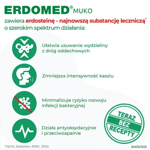 Erdomed Muko proszek do sporządzania zawiesiny doustnej, 20 saszetek - Z erdosteiną, rozrzedza i ułatwia wykrztuszanie - 2
