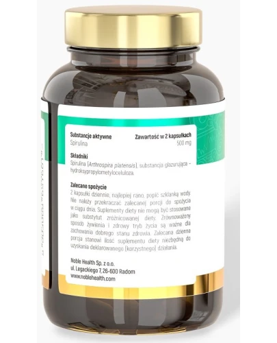 Noble Health Spirulina, 60 kapsułek - Z algą morską o dużej zawartości białka - 2