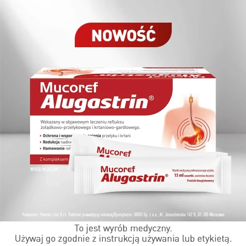 Alugastrin Mucoref, 14 saszetek -  Z ekstraktami roślinnymi, które wspomagają leczenie leczeniu refluksu  - 1