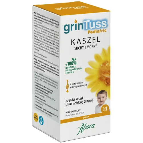 Aboca GrinTuss Pediatric syrop, 180g - Z babką lancetowatą, miodem i kocanką na suchy i mokry kaszel - 1