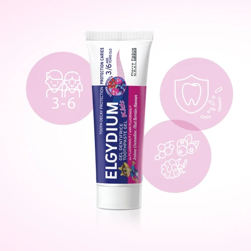 Elgydium Kids  3-6 lat, smak czerwonych owoców, pasta do zębów w żelu, 50 ml - Chroni przed próchnicą i wzmacniania szkliwo - 2