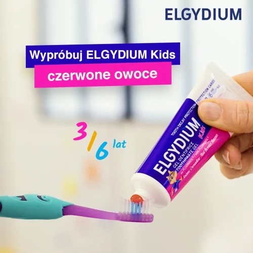 Elgydium Kids  3-6 lat, smak czerwonych owoców, pasta do zębów w żelu, 50 ml - Chroni przed próchnicą i wzmacniania szkliwo - 3