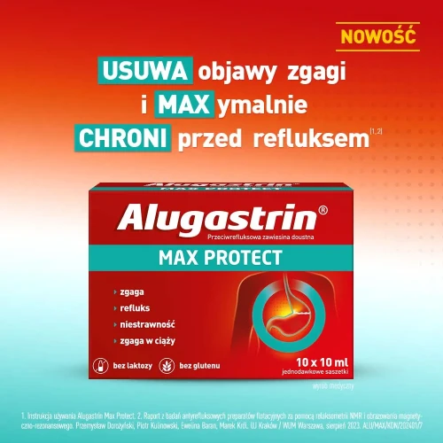 Alugastrin Max Protect, saszetki 10 x 10 ml - Przeciwrefluksowa zawiesina doustna - 1
