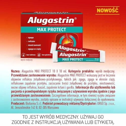 Alugastrin Max Protect, saszetki 10 x 10 ml - Przeciwrefluksowa zawiesina doustna - 5