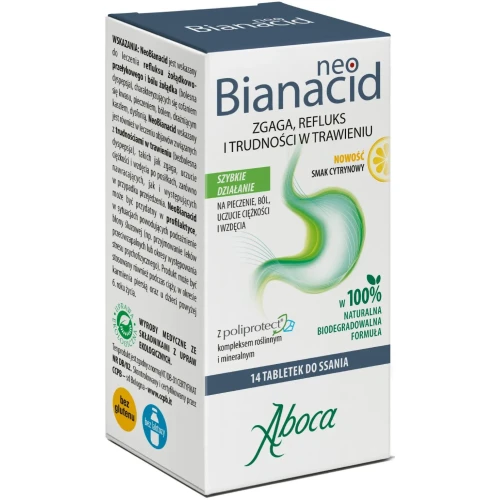Aboca NeoBianacid smak cytrynowy, 14 tabletek do ssania - Naturalny preparat, łagodzi objawy refluksu i zgagi - 2