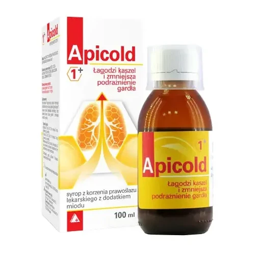 Apicold 1+ syrop z korzenia prawoślazu, 100 ml - Na kaszel i podrażnione gardło - 1