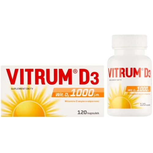 Vitrum D3 1000, 120 kapsułek - Z witaminą D3 zawieszoną w oleju z krokosza barwierskiego - 1