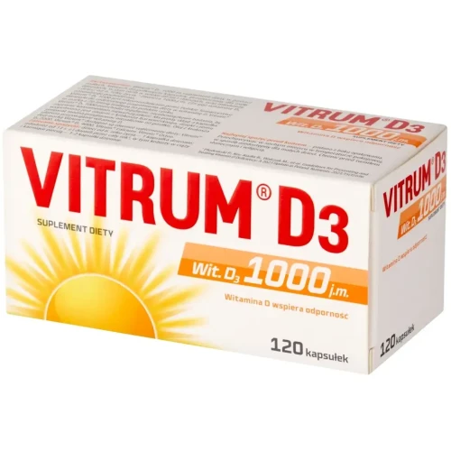 Vitrum D3 1000, 120 kapsułek - Z witaminą D3 zawieszoną w oleju z krokosza barwierskiego - 2