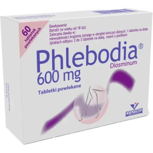 Phlebodia 600 mg 60 tabletek - Z diosminą, która mniejsza podatność na pękanie małych naczyń krwionośnych - 1