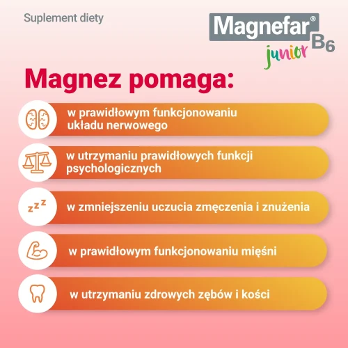 Magnefar B6 Junior, płyn 120 ml - Suplement diety w płynie o smaku malinowym z magnezem oraz witaminą B6 - 4