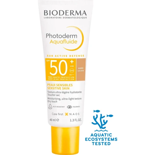 Bioderma Photoderm Aquafluide SPF 50+, ciemny,  ultralekki fluid do cery normalnej, 40 ml - Wysoka ochrona przeciwsłoneczna - 1