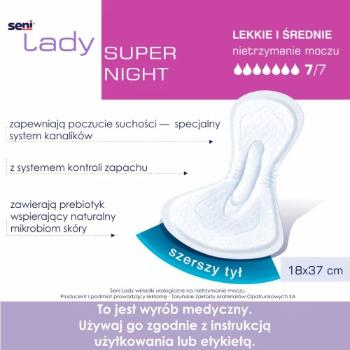 Seni Lady Super Night Wkładki urologiczne, 12 sztuk - Wygodne i dyskretne, które pełnią nocną ochronę - 1