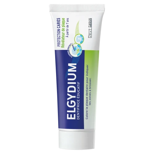 Elgydium Edukacyjna, smak świeżych jabłek,  pasta do zębów, 50 ml - Barwi płytkę nazębną, pomaga poprawić technikę szczotkowania - 1