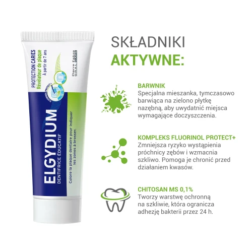 Elgydium Edukacyjna, smak świeżych jabłek,  pasta do zębów, 50 ml - Barwi płytkę nazębną, pomaga poprawić technikę szczotkowania - 3