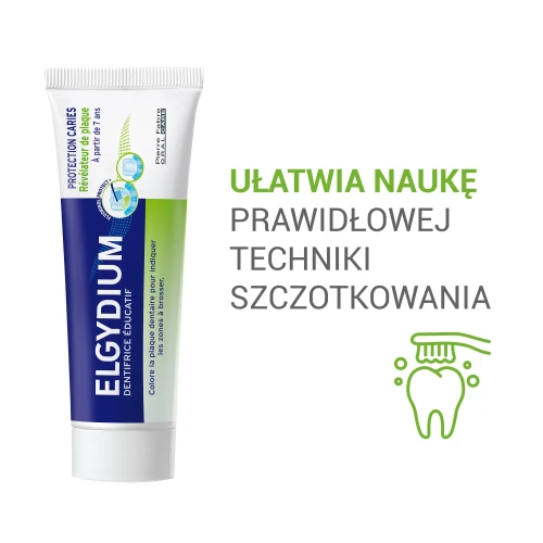 Elgydium Edukacyjna, smak świeżych jabłek,  pasta do zębów, 50 ml - Barwi płytkę nazębną, pomaga poprawić technikę szczotkowania - 5