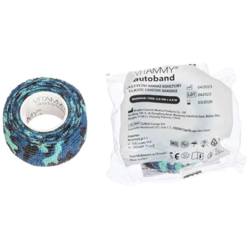 Vitammy Autoband, elastyczny bandaż kohezyjny, niebieskie moro, 2,5 cm x 4,5 m 1 sztuka - Przeznaczony do mocowania opatrunków - 2