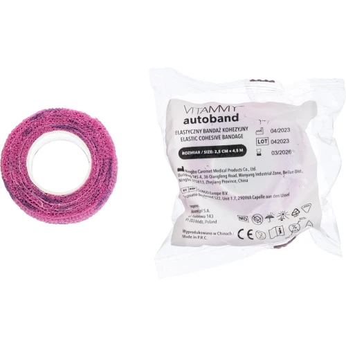 Vitammy Autoband, elastyczny bandaż kohezyjny, serduszka fioletowe, 2,5 cm x 4,5 m 1 sztuka - Dedykowany do mocowania opatrunków - 2
