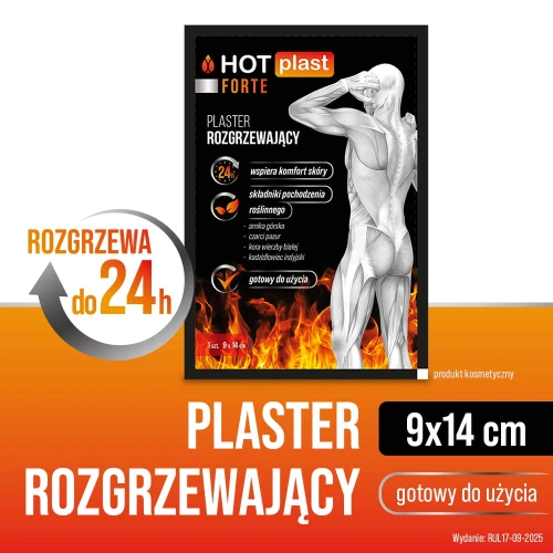 Hot Plast Forte Plaster rozgrzewający 9 x 14 cm, 1 sztuka - Zapewnia intensywne rozgrzewanie mięśni i stawów - 1