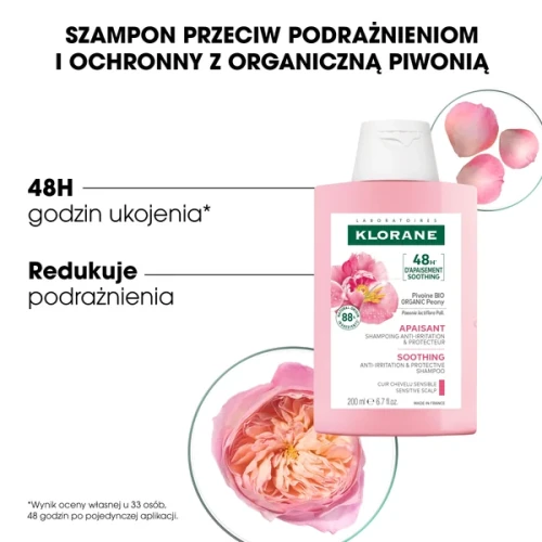 Klorane Piwonia, szampon przeciw podrażnieniom, 200 ml - Oczyszcza, chroni i łagodzi wrażliwą skórę głowy - 2