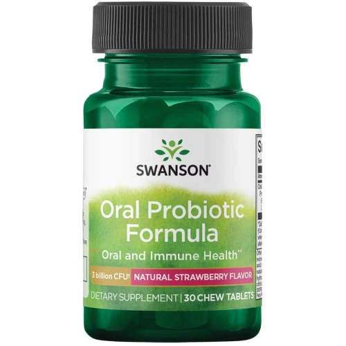 Swanson Probiotyczna formuła dla jamy ustnej, smak truskawkowy, 30 tabletek do żucia - Wsparcie mikroflory jamy ustnej i gardła - 1