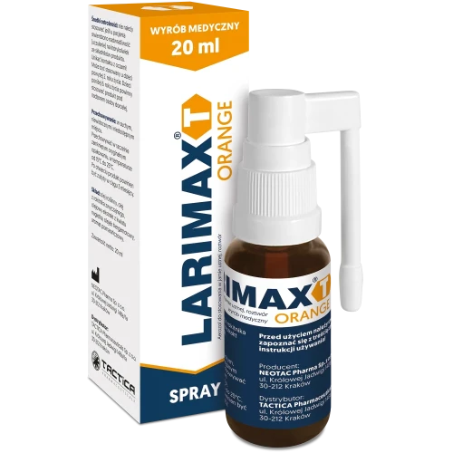 Larimax T Orange, spray do jamy ustnej i gardła, 20 ml - Olejowy spray z rokitnikiem na chrypkę i podrażnienie gardła - 1