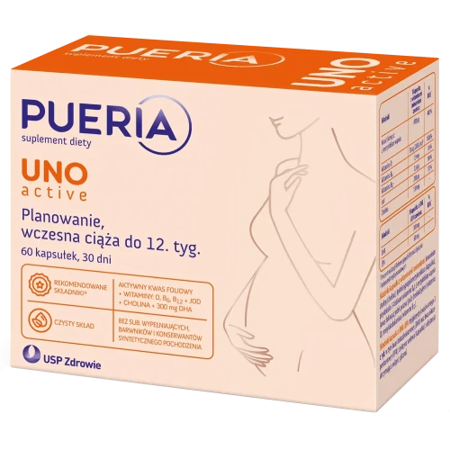 Pueria Uno Active, 60 kapsułek - Z aktywną formą kwasu foliowego i choliną dla kobiet  do 12. miesiąca ciąży - 2