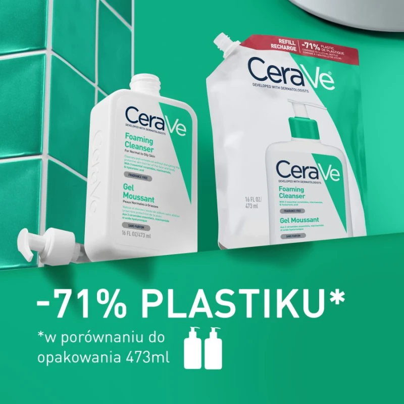 CeraVe Oczyszczający żel do mycia dla skóry normalnej, mieszanej i tłustej - Refill, 473 ml - Oczyszczanie i kontrola sebum - 4