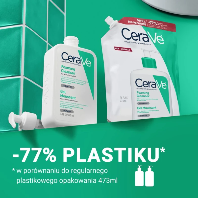 CeraVe Oczyszczający żel do mycia dla skóry normalnej, mieszanej i tłustej - Refill, 473 ml - Oczyszczanie i kontrola sebum - 3