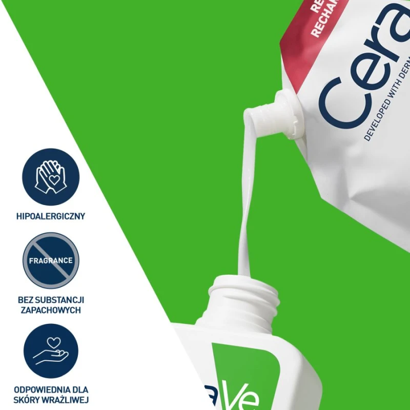 CeraVe Nawilżająca emulsja do mycia, dla skóry normalnej i suchej - Refill, 473 ml - Zawiera ceramidy + kwas hialuronowy - 2