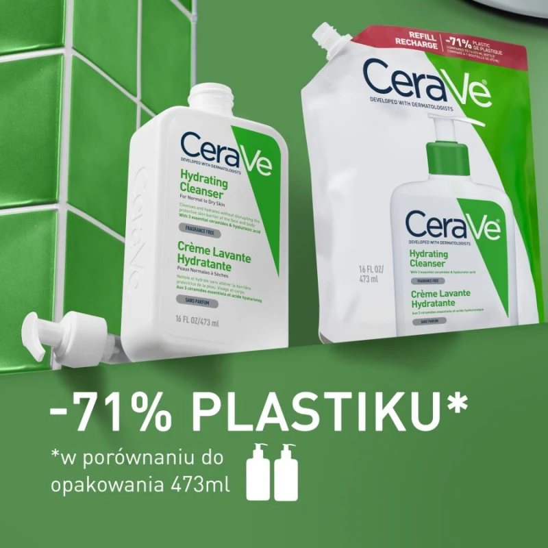 CeraVe Nawilżająca emulsja do mycia, dla skóry normalnej i suchej - Refill, 473 ml - Zawiera ceramidy + kwas hialuronowy - 4
