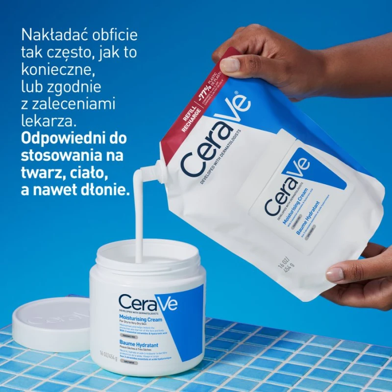 CeraVe Nawilżający balsam do twarzy i ciała, dla skóry suchej i bardzo suchej - Refill, 454 g - Niekomedogenny, bez substancji zapachowych - 2