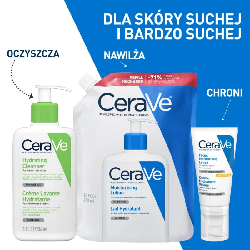 CeraVe Nawilżająca emulsja do mycia, dla skóry suchej i bardzo suchej - refill, 473 ml - Do codziennej pielęgnacji skóry twarzy i ciała - 2