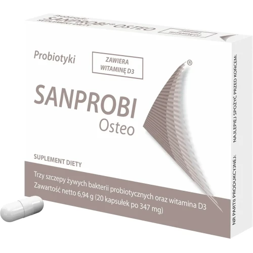 Sanprobi Osteo, 20 kapsułek - Kompozycja trzech szczepów bakterii probiotycznych z witaminą D3 - 1