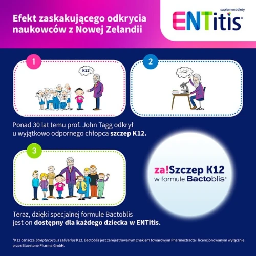ENTitis  smak tutti frutti, 30 pastylek do ssania - Bakterie probiotyczne Streptococcus salivarius K12 i witamina D3 - 3
