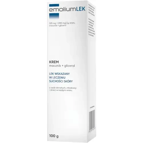 EmoliumLek (20 mg + 200 mg)/g krem, 100 g - Z mocznikiem i glicerolem, nawilża skórę, łagodzi świąd i działa ochronnie  - 1