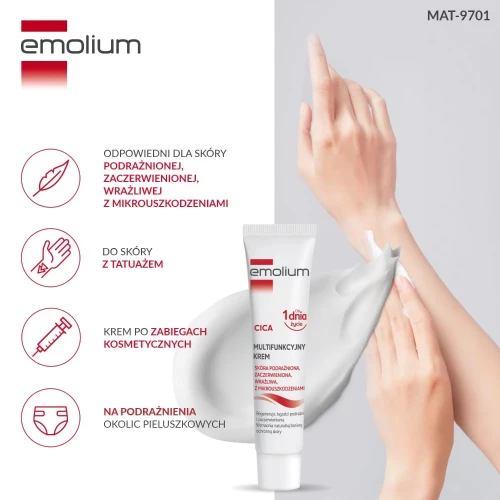 Emolium Cica Multifunkcyjny, krem 40 ml - Do skóry podrażnionej, nadmiernie suchej również po depilacji lub goleniu - 3