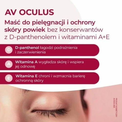 AV Oculus, maść do pielęgnacji i ochrony skóry powiek, 10 g - Z D-Panthenolem i witaminami A+E - 2