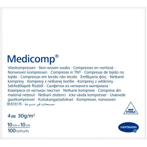 Medicomp Kompresy niejałowe 10 cm x 10 cm, 100 sztuk - Wysoce chłonne kompresy z włókniny - 1