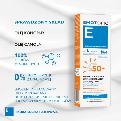 Emotopic Dermo-ochronny krem mineralny do twarzy i ciała SPF 50+, 75 ml - Wysoka ochrona skóry wrażliwej i atopowej - 2