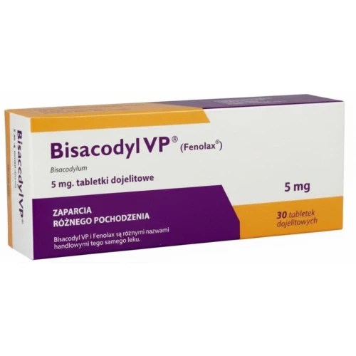 Bisacodyl VP 5 mg,  InPharm (import równoległy), 30 tabletek dojelitowych  - Na nawykowe i przewlekłe zaparcia różnego pochodzenia - 1
